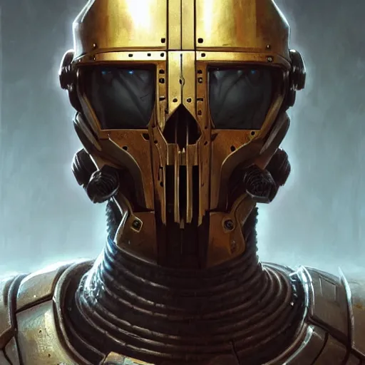 Image similar to the doomslayer as a realistic cyberpunk knight, closeup portrait art by donato giancola and greg rutkowski, realistic face, digital art, trending on artstation, symmetry!!, skull helmet