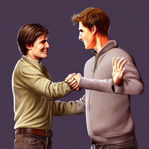 Image similar to tom cruise shaking hands with harry potter, digital art, highly - detailed, artstation cgsociety masterpiece