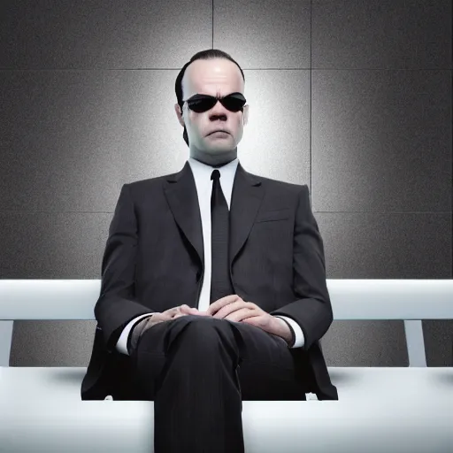 Image similar to agent Smith from the matrix if he is not at work, relaxed, cosy 8k