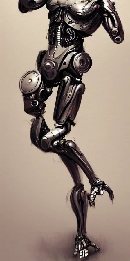 Image similar to a beautiful concept art of human shaped showman dancing cyborg with two arms and two legs by james gurney, trending on artstation.