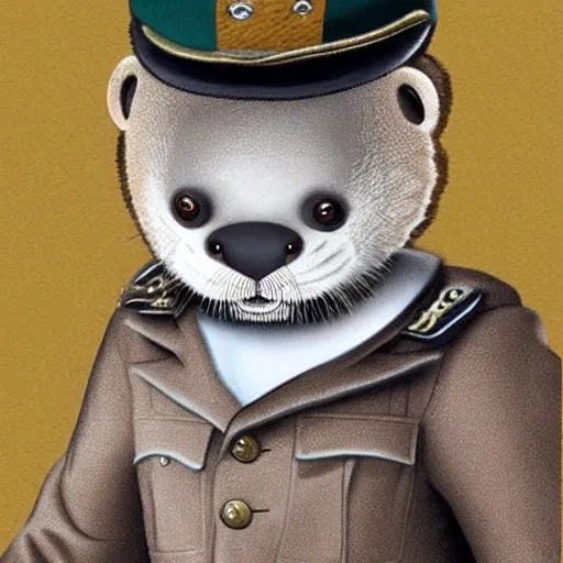 Prompt: anthropomorphic otter in military uniform