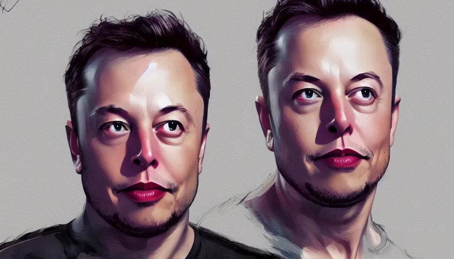 Image similar to concept art of hari seldonand elon musk by jama jurabaev, very long shot, brush hard, artstation, high quality, brush stroke