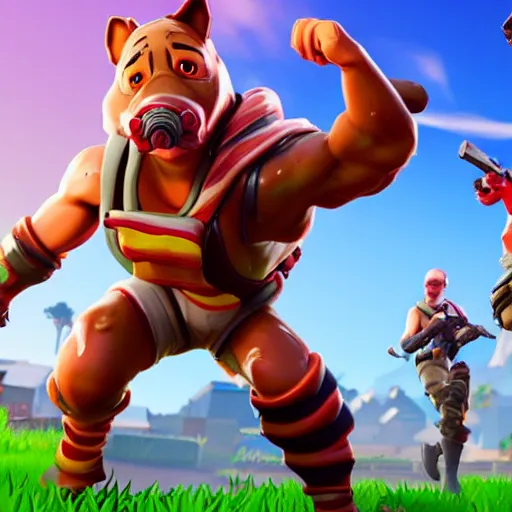 Prompt: a slice of bacon as a fortnite character