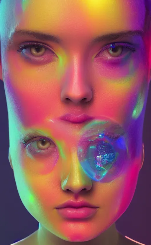 Prompt: multicolor organic bubble portrait of a girl, cyberpunk, weird, octane render, hyper realistic reflections, graphic, hd, 8 k