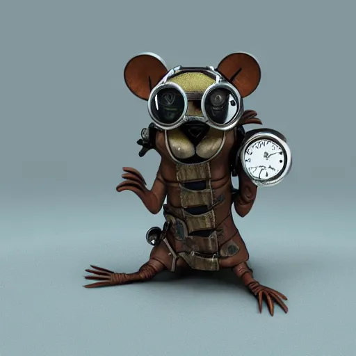 Image similar to a rat with steampunk googles, with 3D render