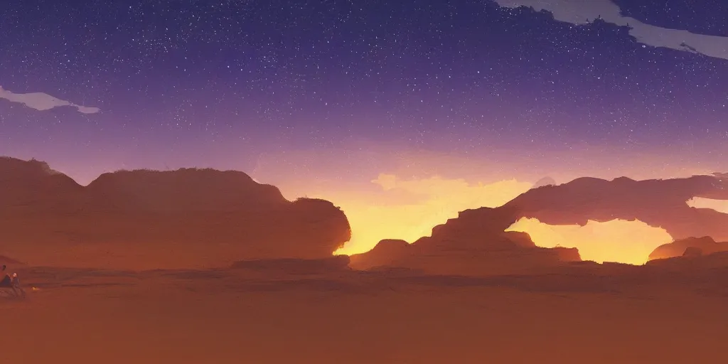 Prompt: a stunning desert landscape at night by makoto shinkai