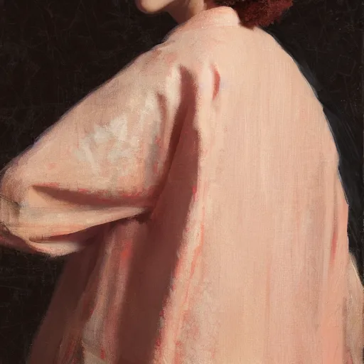 Image similar to girl with afro, in kimono, closeup portrait backview, low angle, jeremy lipking, tim rees, joseph todorovitch