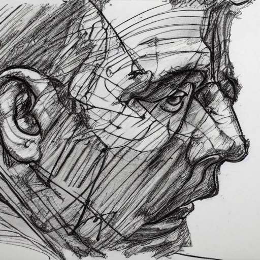 Prompt: a realistic yet scraggly portrait sketch of the side profile of a stern and sophisticated the heavy, trending on artstation, intricate details, in the style of frank auerbach, in the style of sergio aragones, in the style of martin ansin, in the style of david aja, in the style of mattias adolfsson