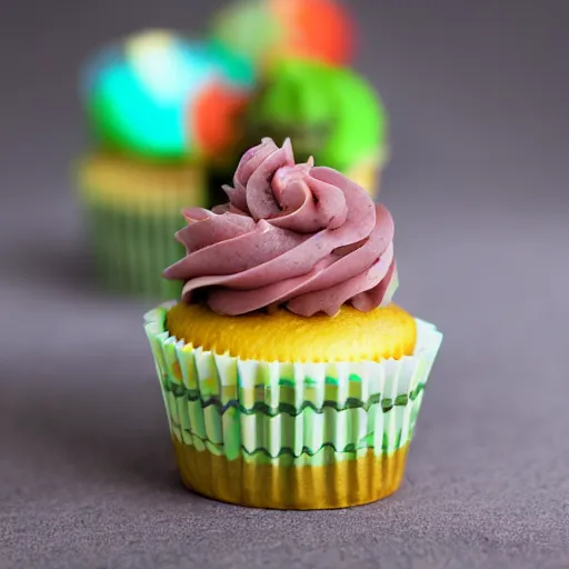 Prompt: cupcake inspired by minecraft, closeup, professional food photography