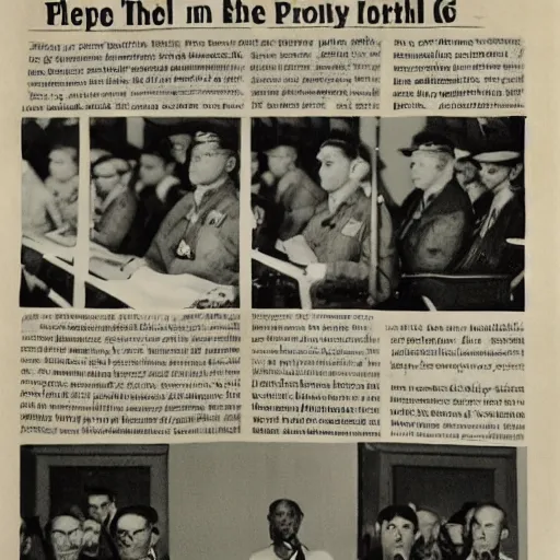 Prompt: pepe the frog at the nuremberg trials, 8k, newspaper photography