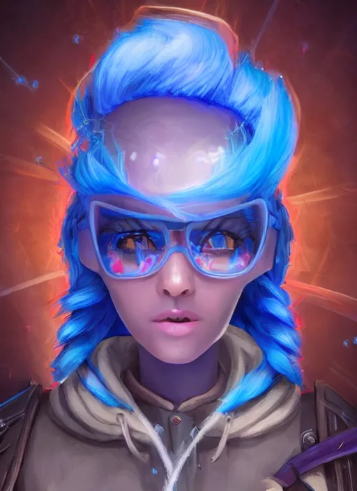 Image similar to young adult rock gnome artificer with blue hair, digital drawing, dndbeyond, bright, colourful, realistic, dnd character portrait, full body, rpg, concept art, behance hd, artstation, deviantart, global illumination, radiating a glowing aura, ray tracing hdr render in unreal engine 5
