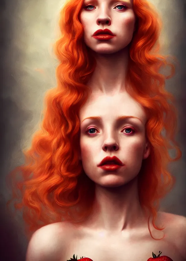 Image similar to epic portrait of stunning strawberry blonde femme fatale, hdr, 4 k,, leesha hannigan, reyna rochin, mark ryden, iris van herpen, best on artstation, cgsociety, wlop, pixiv, gorgeous, much wow, cinematic