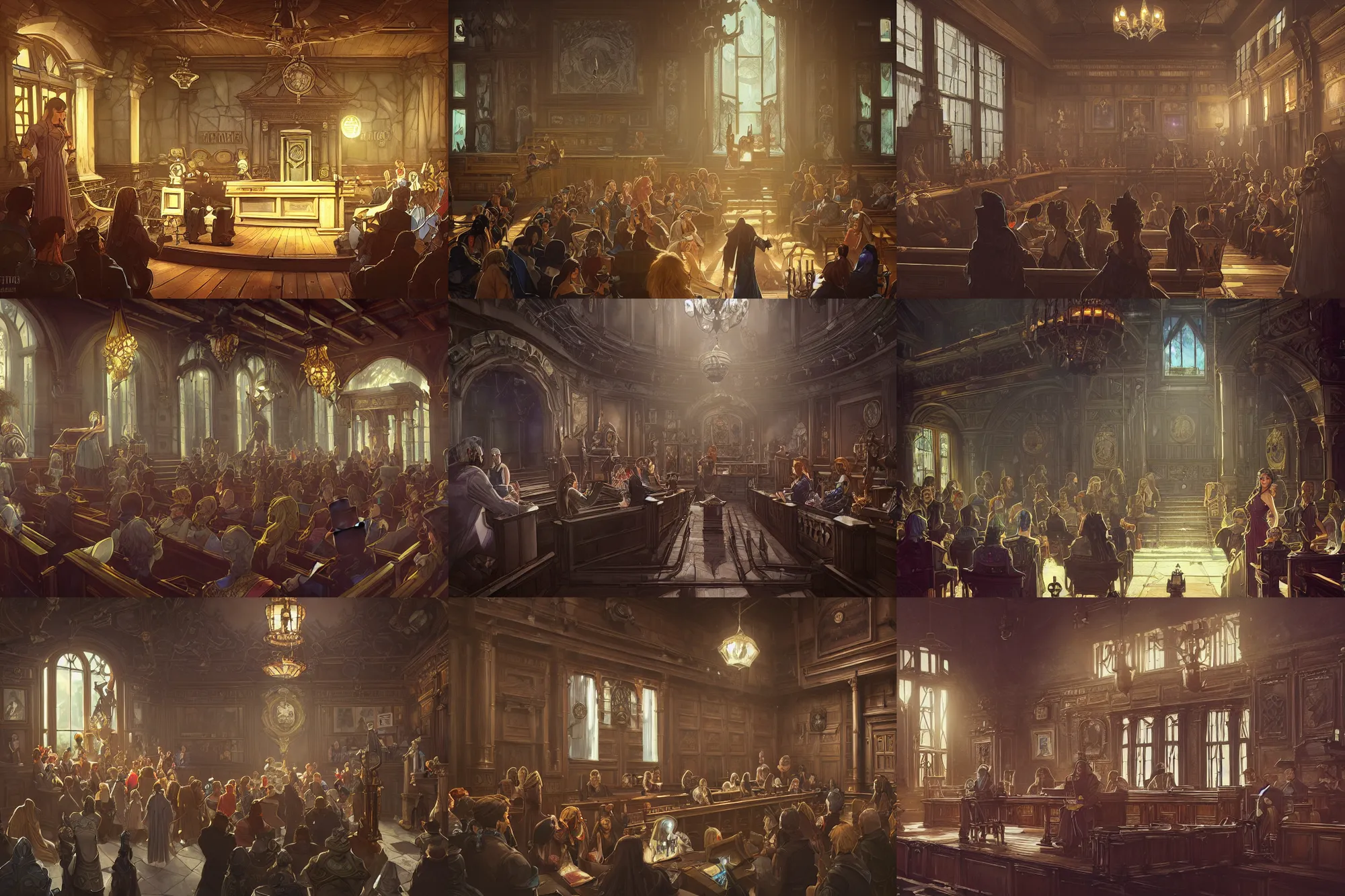 Prompt: a hyperrealistic render of a victorian courtroom, ice, pillars, chains, noon, outdoor, art by Artgerm and Greg Rutkowski and Alphonse Mucha, hearthstone art style, epic fantasty card game art, Beautiful dynamic dramatic moody lighting, shadows, cinematic, Octane, 8K