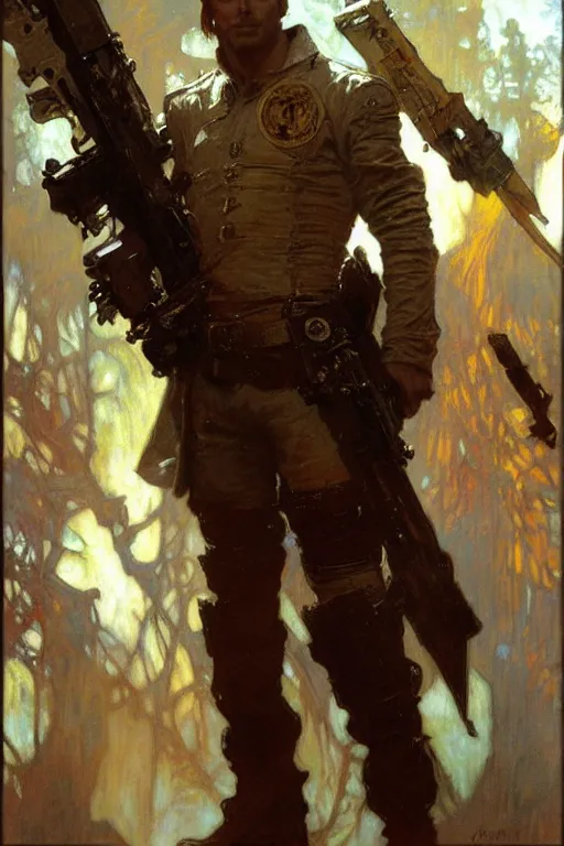 Image similar to leon scott kennedy, painting by gaston bussiere, craig mullins, greg rutkowski, alphonse mucha