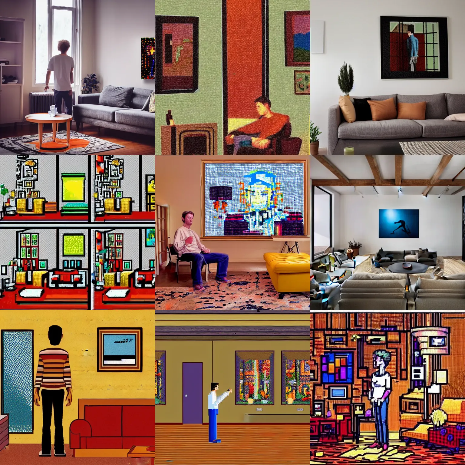 Prompt: man standing in living room, 16-bit art