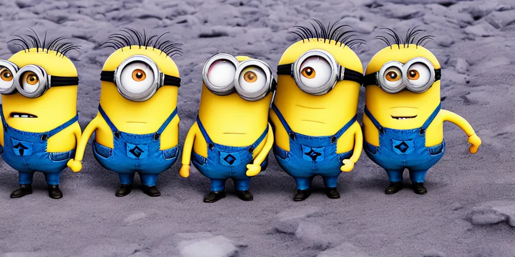 Prompt: photo of minions on the moon