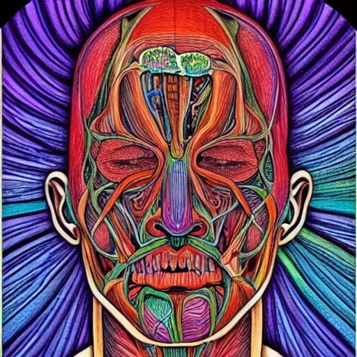 Image similar to anatomical drawing in the style of alex grey