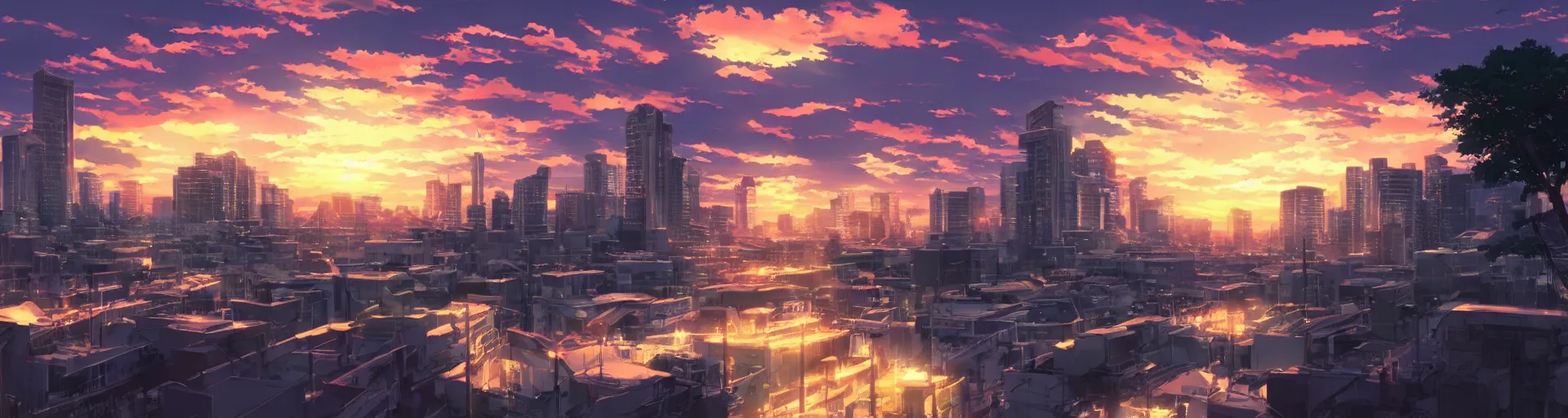 Prompt: beautiful anime sunset cityscape makoto shinkai - H 1080