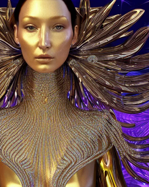 Image similar to a highly detailed metahuman 4 k close up render of an alien goddess bella hadid monument venus in iris van herpen dress schiaparelli in diamonds crystals swarovski and jewelry iridescent in style of alphonse mucha gustav klimt trending on artstation made in unreal engine 4