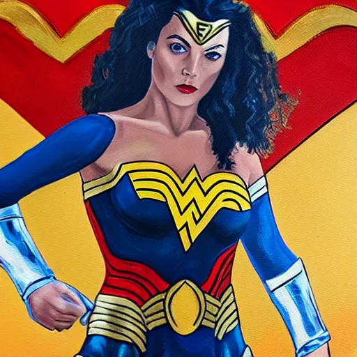 Prompt: wonder women, oil painting, highly detailed, new costume, medium close - up