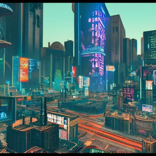 Image similar to 1960s style cyberpunk city