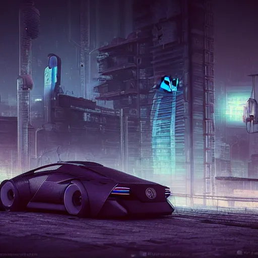 Prompt: Gritty futuristic cyberpunk VW W16 in a Russian cyberpunk slum city called Neo Norilsk on the Moon, at night, diverse, lively, Milky way on the sky, blinding sun, sci-fi photorealistic, grainy, 35mm, intricate, very very beautiful, elegant, smooth, cinematic, Unreal Engine 5, by Beeple, trending on Artstation HD