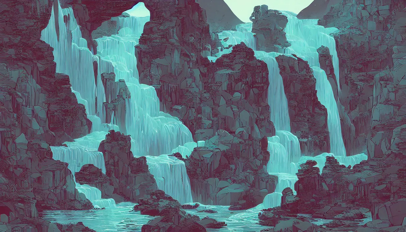 Prompt: waterfall by Kilian Eng, minimalist, detailed