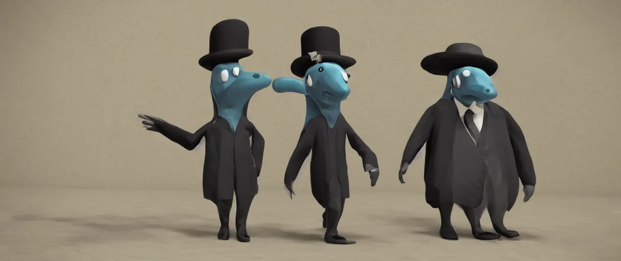 Prompt: a strange anthropomorphic platypus creature wearing a suit and bowler hat going to job interview | unreal engine:.7