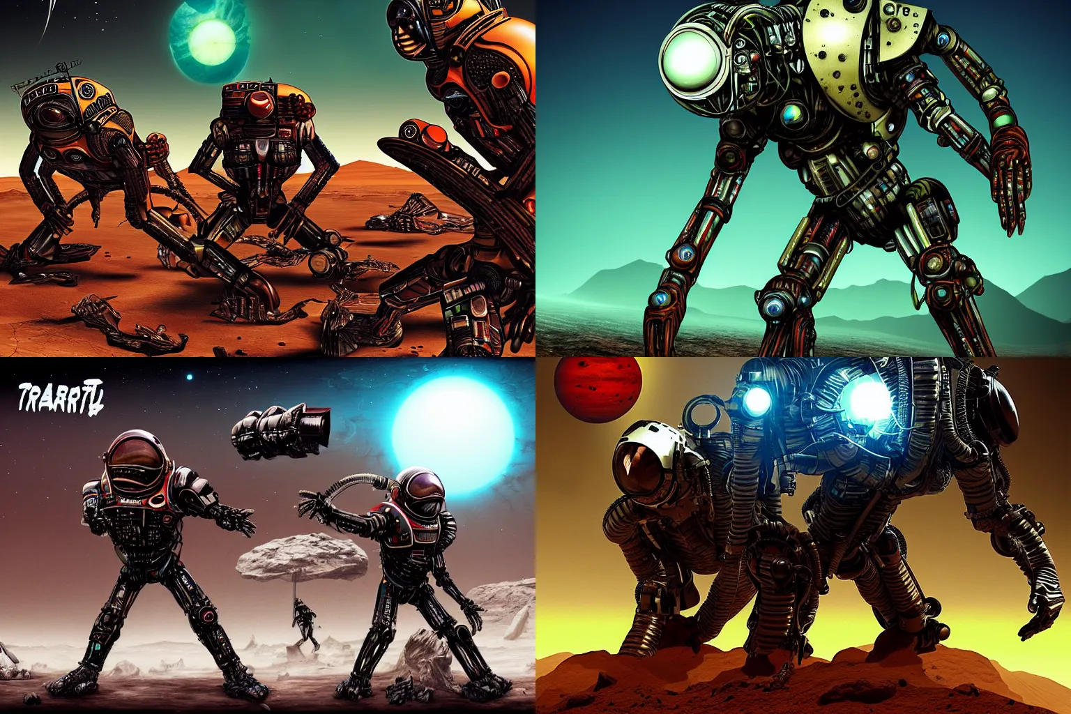 Image similar to martian planet, transhuman biotechnical battle war, digital, modern, machine - punk!