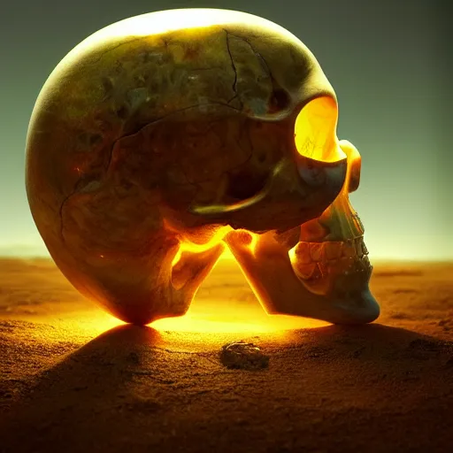Prompt: Translucent Martian Crystal skull by Tomasz Alen Kopera and greg rutkowski, masterpiece, aesthetic, 8k photorealistic, cinematic lighting, HD, high details, atmospheric