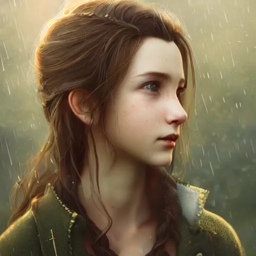 Prompt: Beautiful Aerith Gainsborough in real life, face centered portrait, Confident, fog, rain, volumetric lighting, beautiful, golden hour, sharp focus, ultra detailed, cgsociety by Leesha Hannigan, Ross Tran, Thierry Doizon, Kai Carpenter,Ignacio Fernández Ríos