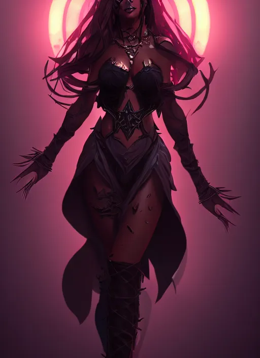 Image similar to dark sorceress with high heels, highly detailed, zeronis style, artstation, soft light, sharp focus, illustration, character design, concept art