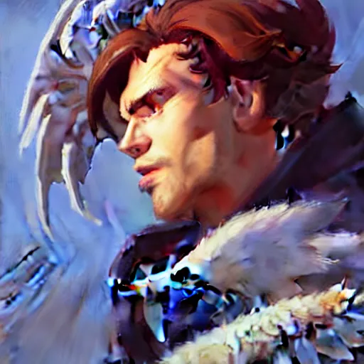 Prompt: greg manchess portrait painting of snufking with angel wings as overwatch character, medium shot, asymmetrical, profile picture, organic painting, sunny day, matte painting, bold shapes, hard edges, street art, trending on artstation, by huang guangjian and gil elvgren and sachin teng