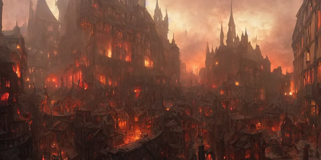 Prompt: Fantasy Medieval Streets decimated by the plague by Marc Simonetti and Delphin Enjolras and Noah Bradley
