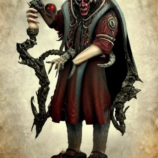 Image similar to dark, evil necromancer with the face of a kind gentle wise old man