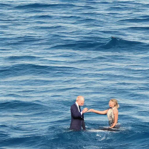 Image similar to biden and putin dancing on the ocean, close up, high quality photograph