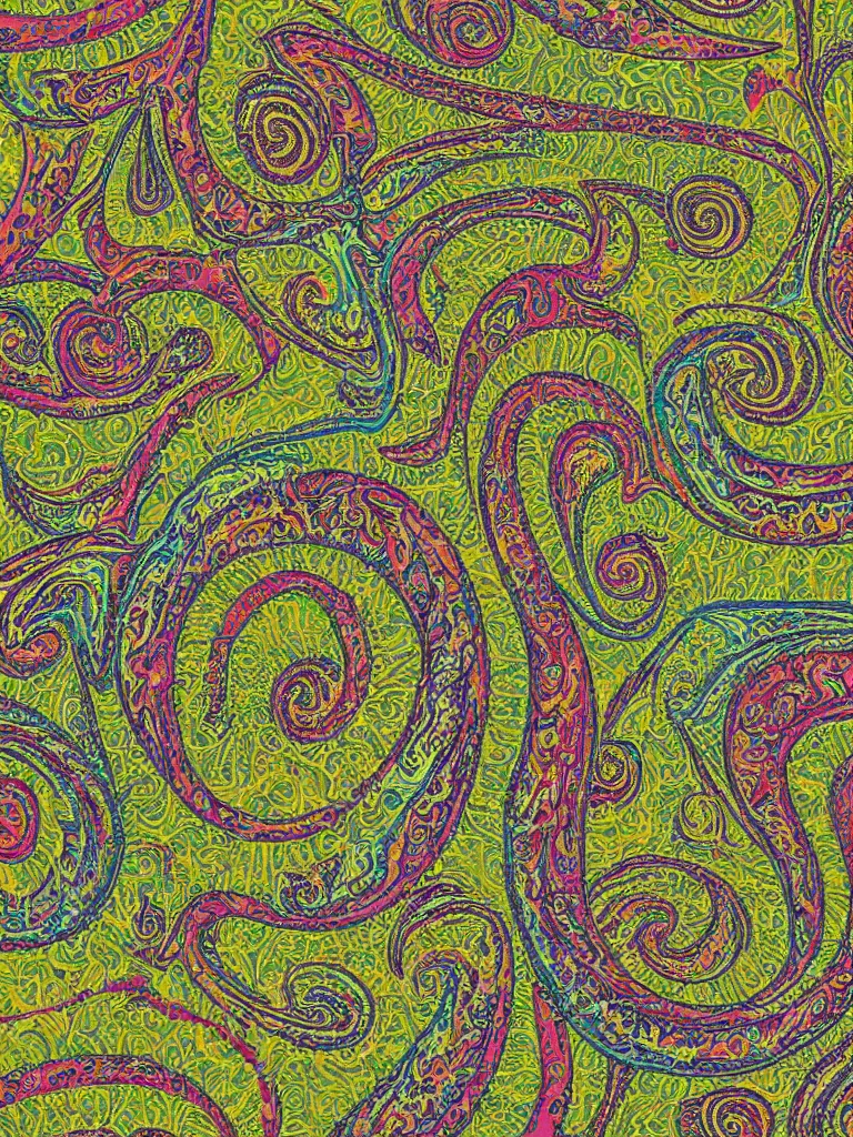 Image similar to 3d fractal swirling maze paisley multicolor lichen