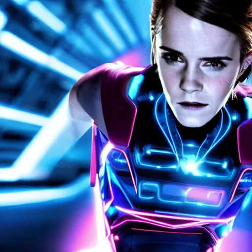 Prompt: movie still of emma watson in tron : legacy