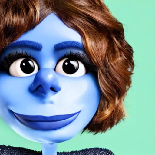 Image similar to an anthropomorphic blueberry with the face of halle berry