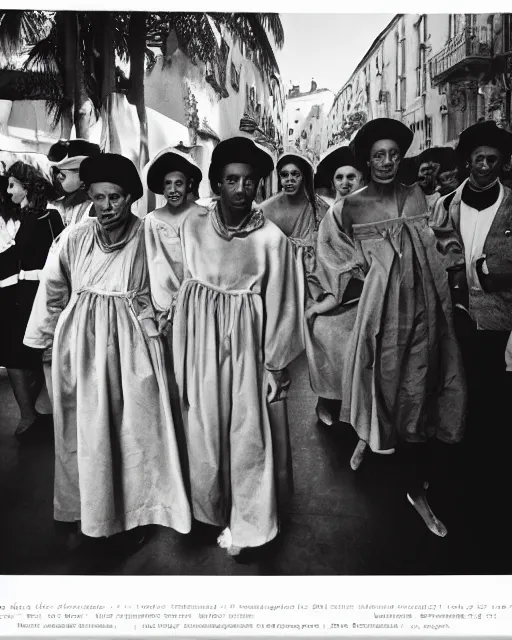 Image similar to Award winning reportage photo of Monegasque Natives wearing traditional garb by Garry Winogrand and Dian Arbus, 85mm ND 5, perfect lighting, gelatin silver process