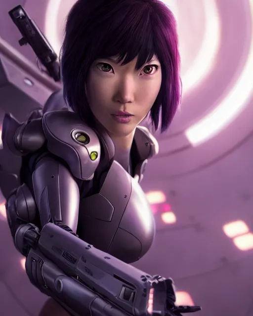 Image similar to weta disney pixar movie still portrait photo of motoko kusanagi the major ghost in the shell : : as cyborg woman by pixar : : by weta, wlop, ilya kuvshinov, rossdraws, artgerm, marvel, maxim cover, latex, octane render, sweaty, iridescent, bright morning, anime, liosh, mucha : :