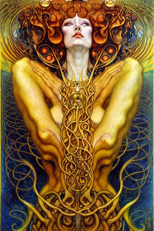 Image similar to Divine Chaos Engine by Karol Bak, Jean Delville, William Blake, Gustav Klimt, and Vincent Van Gogh, symbolist, visionary