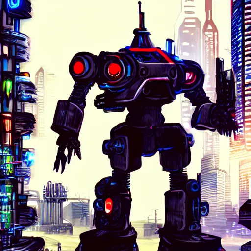 Prompt: mecha version of the tinman, danguiz, cyberpunk city street background