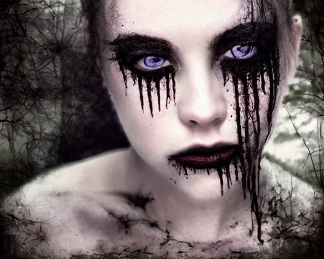 Prompt: his eyes were vacant, shes was gone. They will be no more, dark art, forest