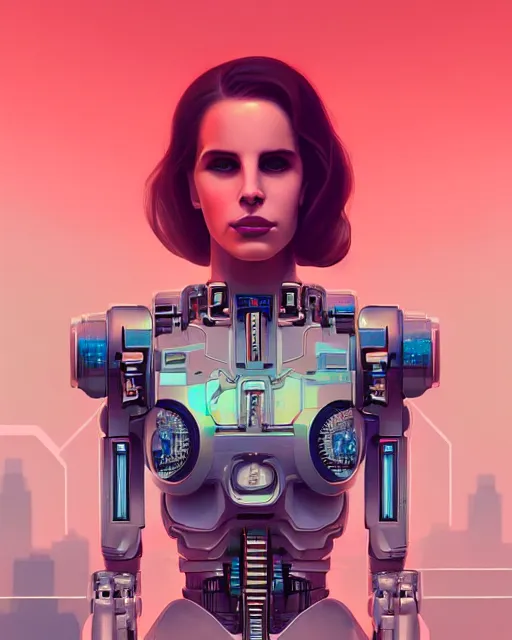 Image similar to portrait of lana del rey as a cyborg. intricate abstract. intricate artwork. by tooth wu, wlop, beeple, dan mumford. octane render, trending on artstation, greg rutkowski very coherent symmetrical artwork. cinematic, hyper realism, high detail, octane render, 8 k, iridescent accents