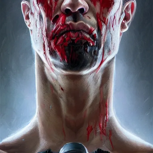 Prompt: portrait of frank castle the punisher, bloody nose, face paint, intricate, elegant, highly detailed, centered, digital painting, artstation, concept art, smooth, sharp focus, illustration, artgerm, tomasz alen kopera, peter mohrbacher