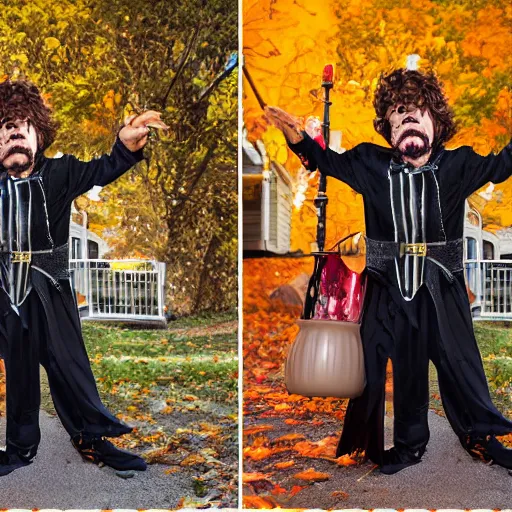 Image similar to peter dinklage trick or treating on halloween, ( sony a 7 r iv, symmetric balance, polarizing filter, photolab, lightroom, 4 k, dolby vision, photography awardm, voque, perfect face )