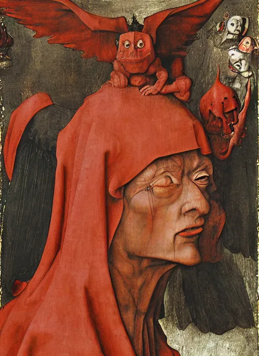 Image similar to red devil Gargoyle, Medieval painting by Jan van Eyck, Hieronymus Bosch, Florence