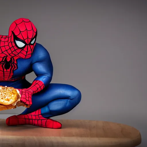 Prompt: overweight spider - man eating a bagel, photograph, 8 k