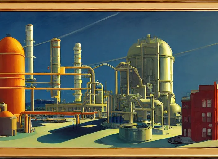 Image similar to oil factory space station, highly detailed, Edward Hopper and James Gilleard, highly detailed